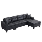 Black 96.06 Modern L-Shaped 4 Seater Sectional Sofa with Chaise Lounge, Cup Holders, and Throw Pillows