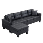 Black 96.06 Modern L-Shaped 4 Seater Sectional Sofa with Chaise Lounge, Cup Holders, and Throw Pillows
