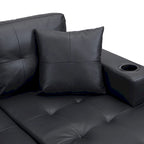 Black 96.06 Modern L-Shaped 4 Seater Sectional Sofa with Chaise Lounge, Cup Holders, and Throw Pillows