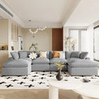 134.40 Modern U-Shaped 6 Seater Sectional Sofa with 2 Large Chaises, Removable Ottomans and Soft Cushions