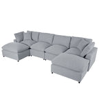 134.40 Modern U-Shaped 6 Seater Sectional Sofa with 2 Large Chaises, Removable Ottomans and Soft Cushions