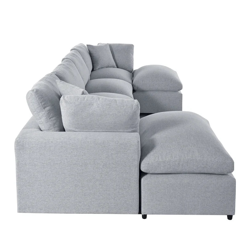 134.40 Modern U-Shaped 6 Seater Sectional Sofa with 2 Large Chaises, Removable Ottomans and Soft Cushions