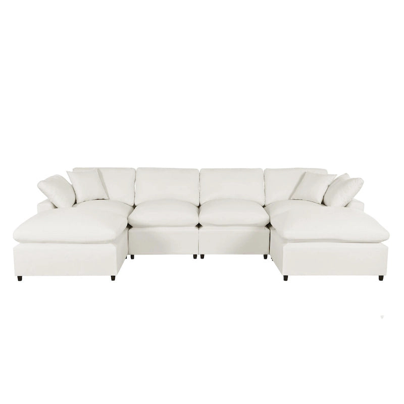 134.40 Modern U-Shaped 6 Seater Sectional Sofa with 2 Large Chaises, Removable Ottomans and Soft Cushions