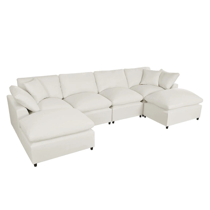 134.40 Modern U-Shaped 6 Seater Sectional Sofa with 2 Large Chaises, Removable Ottomans and Soft Cushions