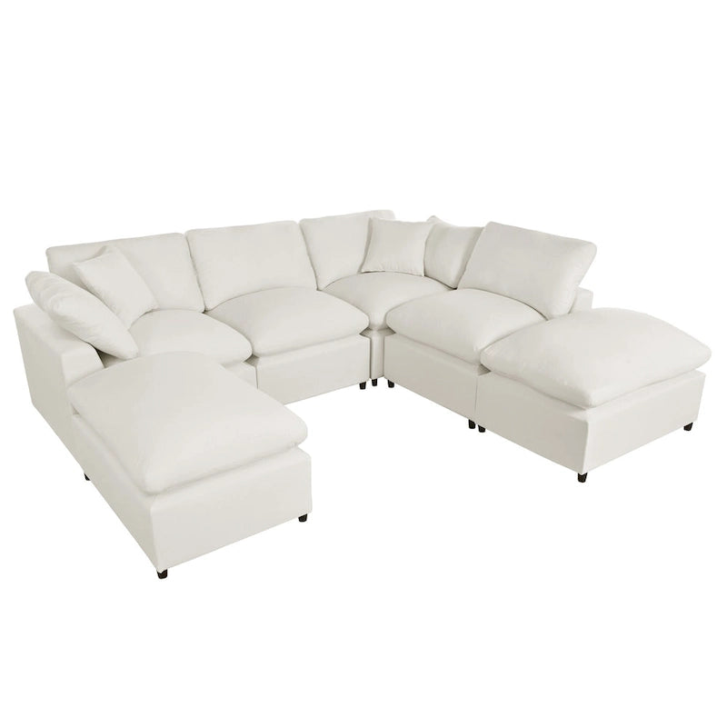 134.40 Modern U-Shaped 6 Seater Sectional Sofa with 2 Large Chaises, Removable Ottomans and Soft Cushions