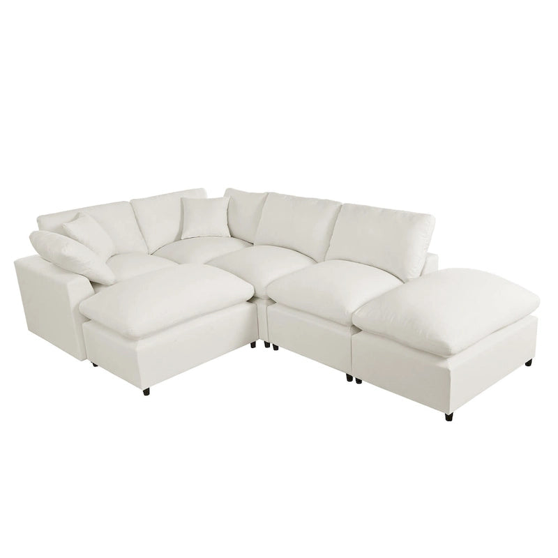 134.40 Modern U-Shaped 6 Seater Sectional Sofa with 2 Large Chaises, Removable Ottomans and Soft Cushions
