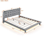 Velvet Upholstered Platform Bed Frame with LED Light & Biscuit Headboard