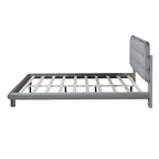 Velvet Upholstered Platform Bed Frame with LED Light & Biscuit Headboard