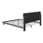 Velvet Upholstered Platform Bed Frame with LED Light & Biscuit Headboard
