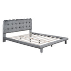 Velvet Upholstered Platform Bed Frame with LED Light & Biscuit Headboard