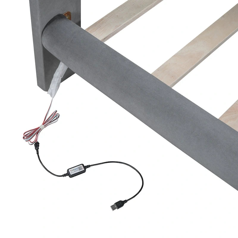 Velvet Upholstered Platform Bed Frame with LED Light & Biscuit Headboard