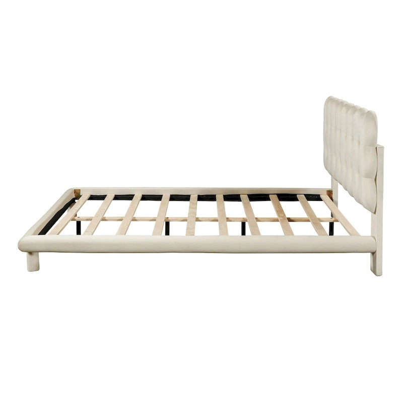 Velvet Upholstered Platform Bed Frame with LED Light & Biscuit Headboard