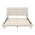 Velvet Upholstered Platform Bed Frame with LED Light & Biscuit Headboard