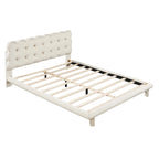 Velvet Upholstered Platform Bed Frame with LED Light & Biscuit Headboard