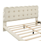Velvet Upholstered Platform Bed Frame with LED Light & Biscuit Headboard