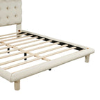 Velvet Upholstered Platform Bed Frame with LED Light & Biscuit Headboard