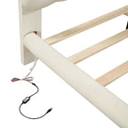 Velvet Upholstered Platform Bed Frame with LED Light & Biscuit Headboard