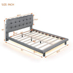Velvet Upholstered Platform Bed Frame with LED Light & Biscuit Headboard