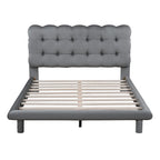 Velvet Upholstered Platform Bed Frame with LED Light & Biscuit Headboard