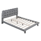 Velvet Upholstered Platform Bed Frame with LED Light & Biscuit Headboard