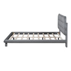 Velvet Upholstered Platform Bed Frame with LED Light & Biscuit Headboard