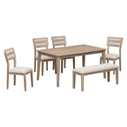 6-Piece Wooden Dining Table Set with 4 Chairs & Bench