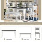 6-Piece Wooden Dining Table Set with 4 Chairs & Bench
