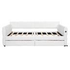 Queen Size Upholstered Daybed with 2 Storage Drawers, Modern Daybed Frame Sofa Bed with USB Port and Armrest