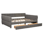 Queen Size Upholstered Daybed with 2 Storage Drawers, Modern Daybed Frame Sofa Bed with USB Port and Armrest