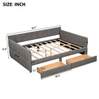 Queen Size Upholstered Daybed with 2 Storage Drawers, Modern Daybed Frame Sofa Bed with USB Port and Armrest