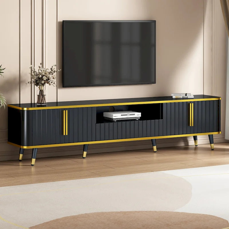 Luxury Minimalism TV Stand Storage Cabinet with Golden Accents - 13.90 x 78.80 x 19.00