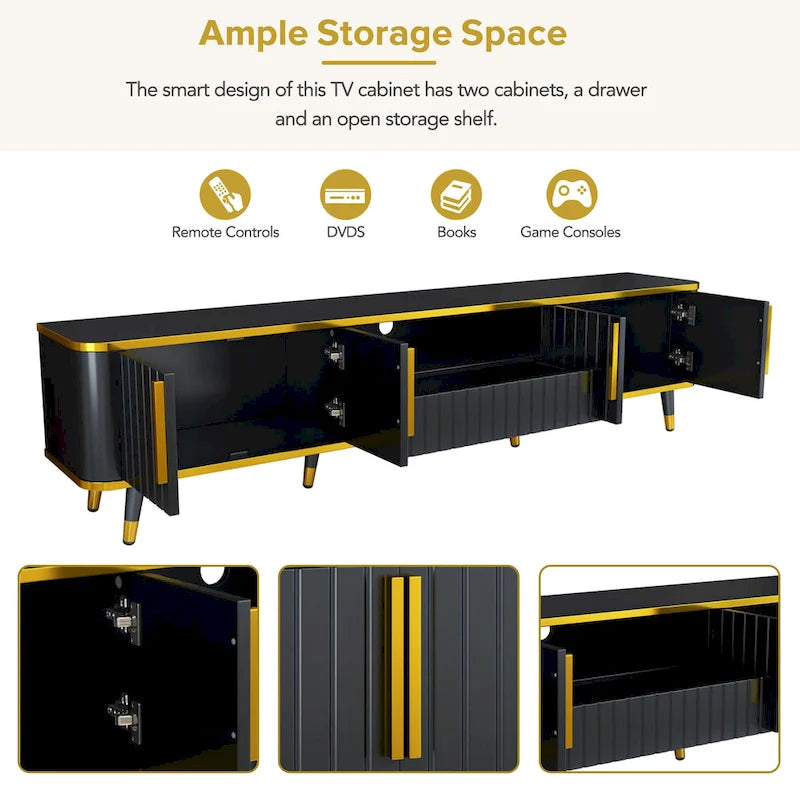 Luxury Minimalism TV Stand Storage Cabinet with Golden Accents - 13.90 x 78.80 x 19.00