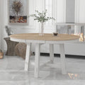 TREXM Farmhouse Round Extendable Dining Table with 16 Leaf Wood Kitchen Table