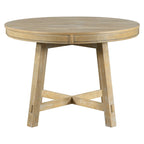 TREXM Farmhouse Round Extendable Dining Table with 16 Leaf Wood Kitchen Table