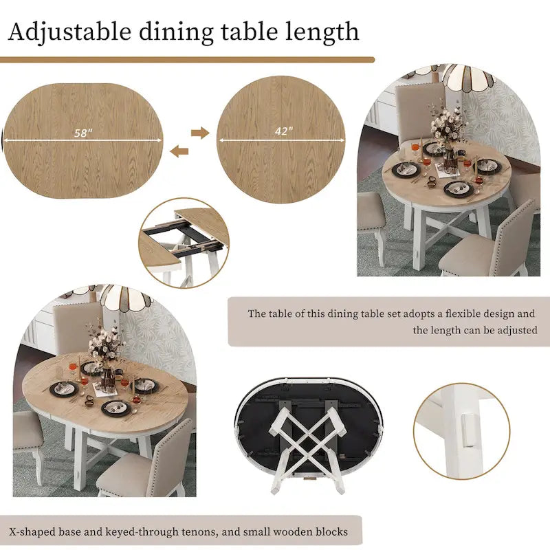 TREXM Farmhouse Round Extendable Dining Table with 16 Leaf Wood Kitchen Table