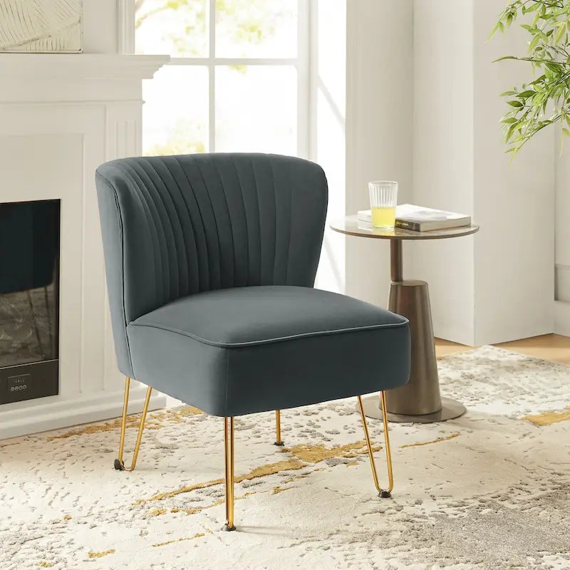 Barto Modern Velvet Tufted Side Chair with Golden Legs by HULALA HOME