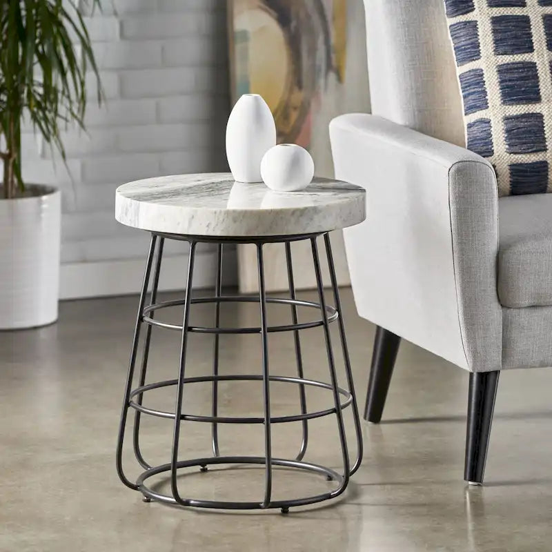 Woodbine Modern Handcrafted Marble Side Table by Christopher Knight Home - 18.00 L x 18.00 W x 22.00 H