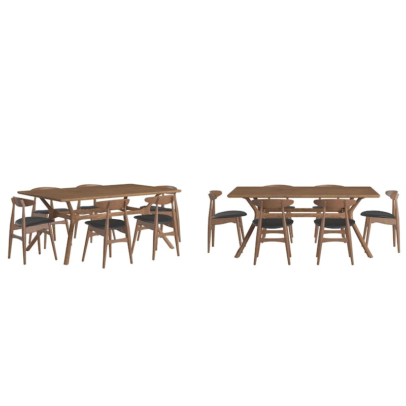 Sylvestria Mid-Century Walnut Finish Rectangular Dining Set