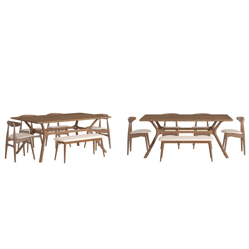 Sylvestria Mid-Century Walnut Finish Rectangular Dining Set
