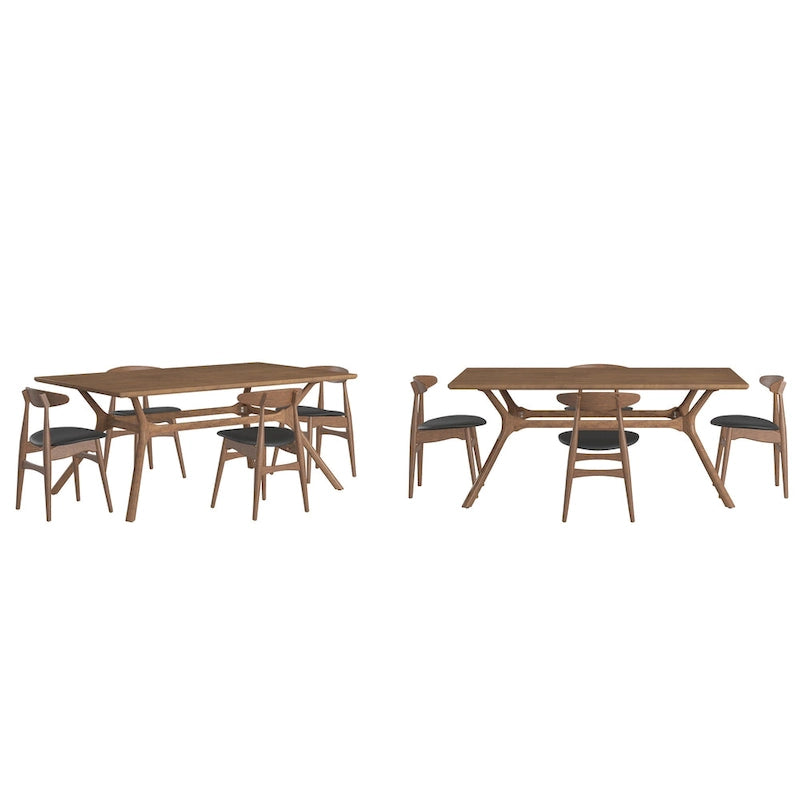 Sylvestria Mid-Century Walnut Finish Rectangular Dining Set