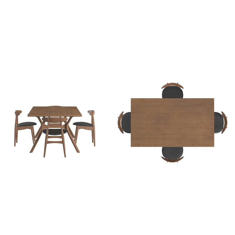 Sylvestria Mid-Century Walnut Finish Rectangular Dining Set