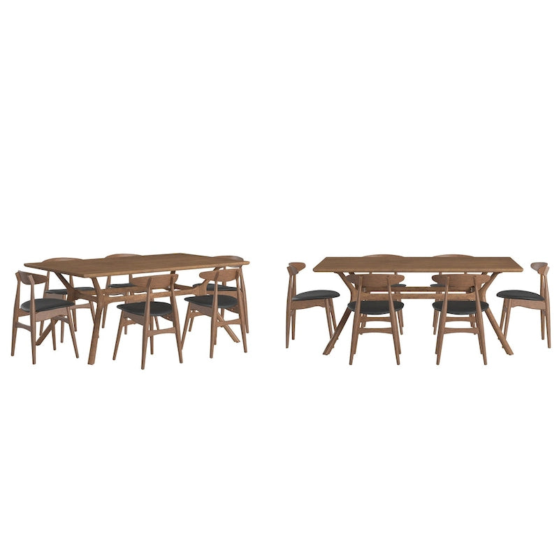 Sylvestria Mid-Century Walnut Finish Rectangular Dining Set