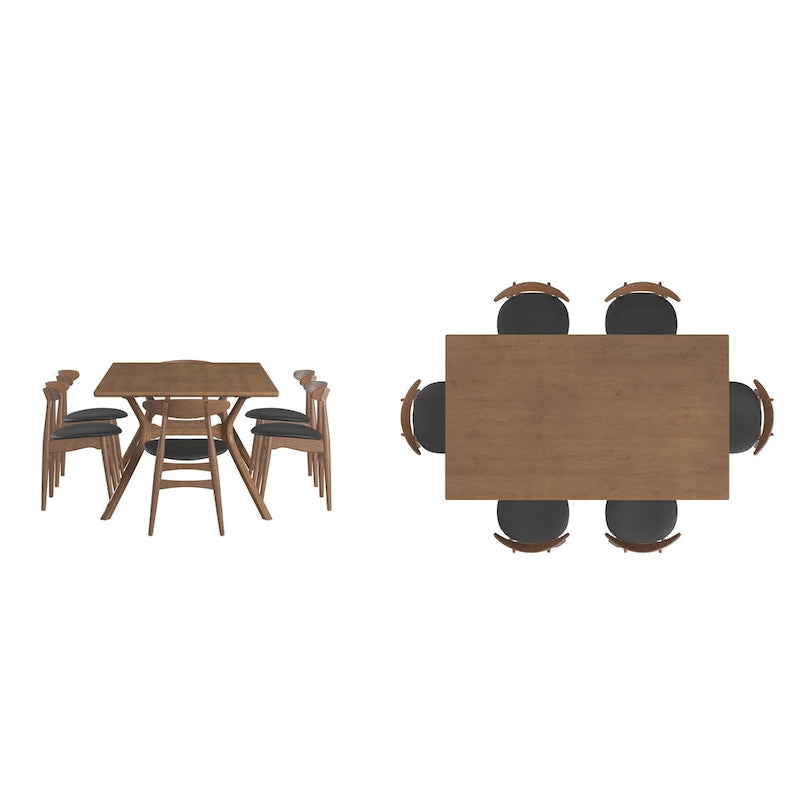 Sylvestria Mid-Century Walnut Finish Rectangular Dining Set