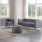 Morden Fort Modern 2 Pieces of Chair and Sofa Couch Set with Dutch Velvet Grey, Iron Legs