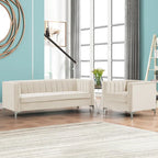 Morden Fort Modern 2 Pieces of Chair and Sofa Couch Set with Dutch Velvet Grey, Iron Legs