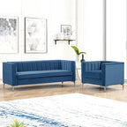 Morden Fort Modern 2 Pieces of Chair and Sofa Couch Set with Dutch Velvet Grey, Iron Legs