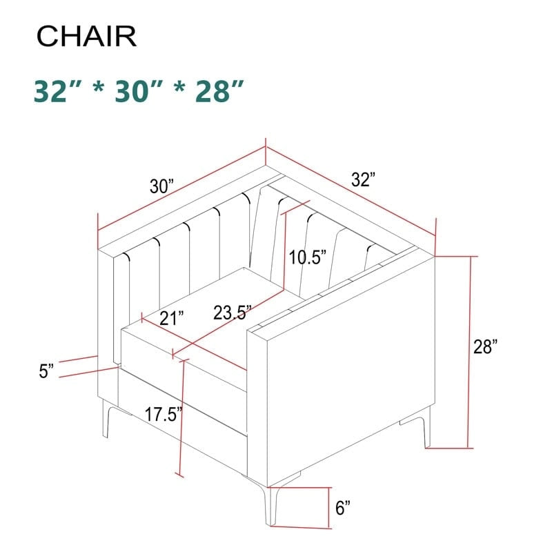 Morden Fort Modern 2 Pieces of Chair and Sofa Couch Set with Dutch Velvet Grey, Iron Legs