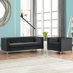 Morden Fort Modern 2 Pieces of Chair and Sofa Couch Set with Dutch Velvet Grey, Iron Legs