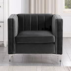 Morden Fort Modern 2 Pieces of Chair and Sofa Couch Set with Dutch Velvet Grey, Iron Legs