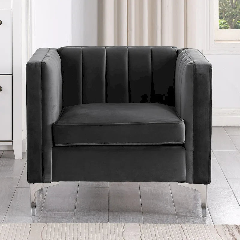 Morden Fort Modern 2 Pieces of Chair and Sofa Couch Set with Dutch Velvet Grey, Iron Legs